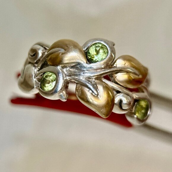 Barbara Bixby 925/18K Gold Leaf Peridot Ring - Picture 5 of 9